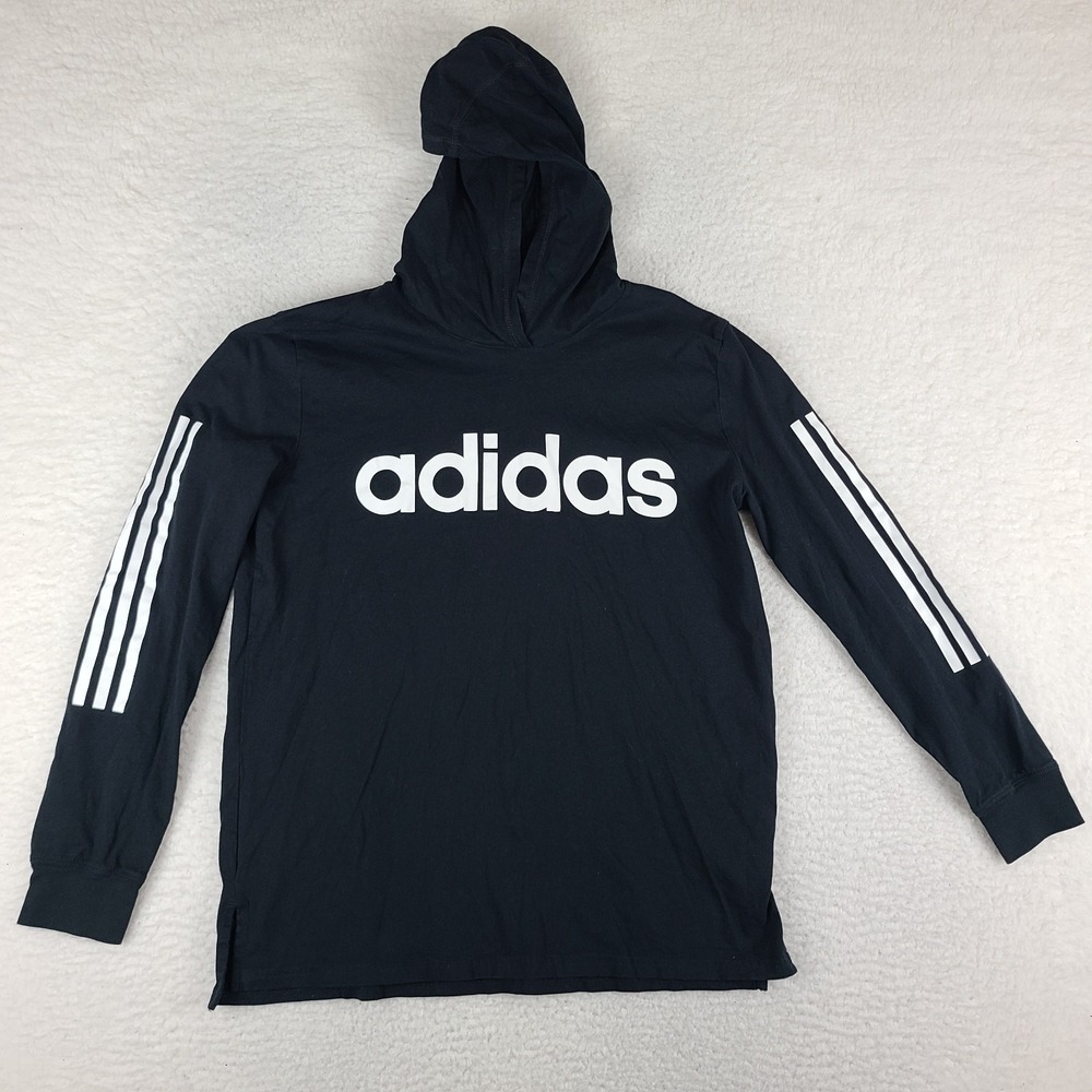 Adidas Hoodie Boys XL 18/20 Black Spell Out 100% Cotton‎ Sweater Activewear